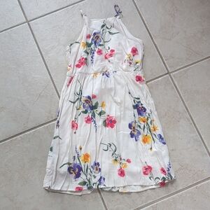 Old Navy Kids Dress - White with Colorful Floral Print Iris Flowers, Size 8 Girl